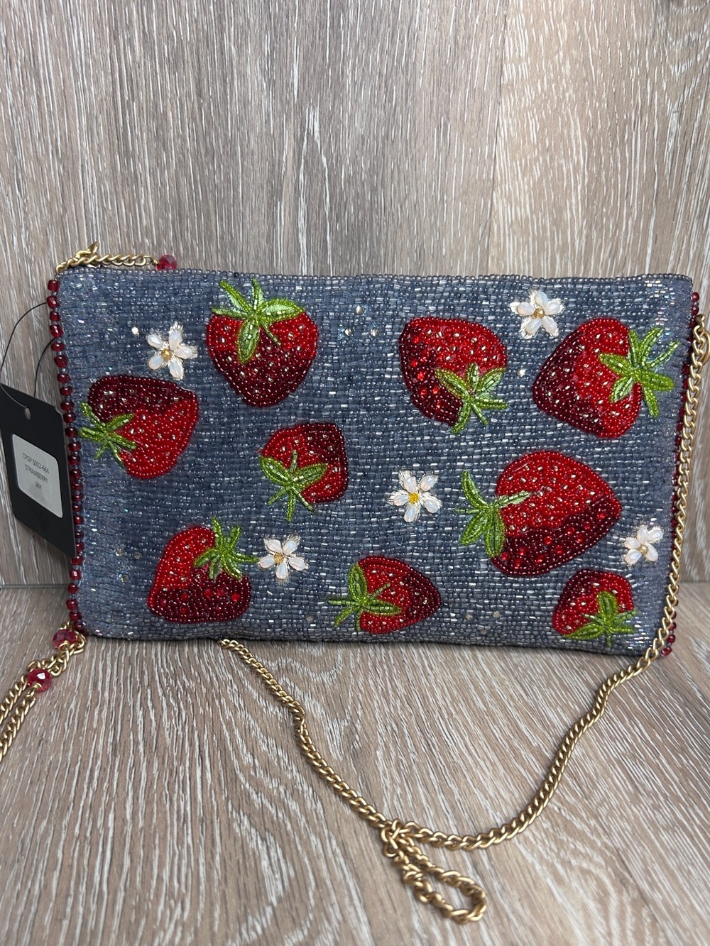 Mary Frances “Strawberry Jam” Beaded Crossbody Phone Bag • Embroidered Clutch •